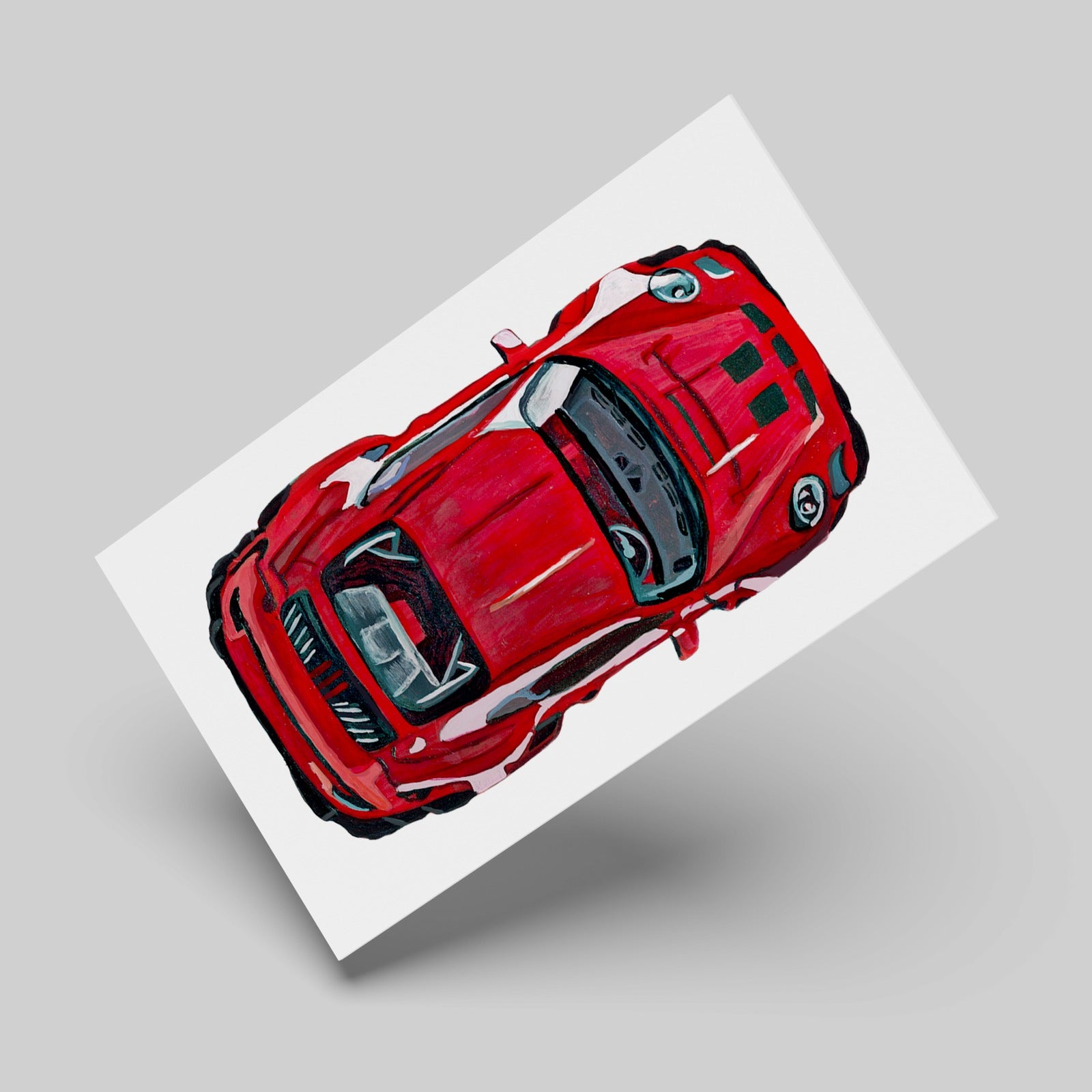 Red sports car art print on a light grey background